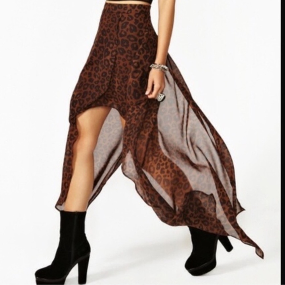 Nasty Gal Leopard Print Asymmetric Sheer Midi Skirt Festival Y2K Indie Sleaze